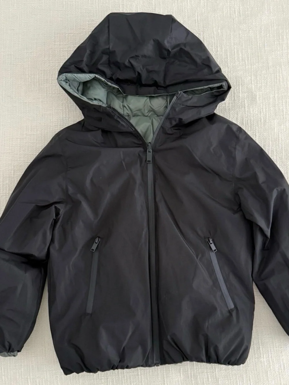 Zara Kids Hooded Quilted Reversible Puffer Jacket - Charcoal Green